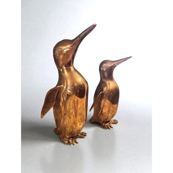Vintage Brass Penguin Figurines Set Of 2 Decorative Sculptures Mid-Century Moder - Picture 1 of 3